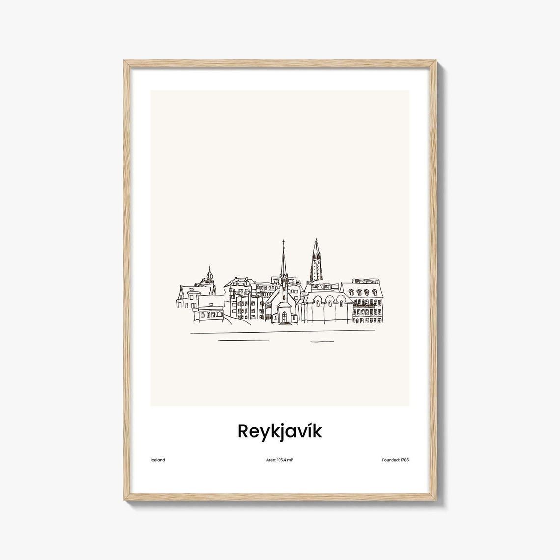 Reykjavik Iceland Church One Line Skyline Minimalist Art Poster