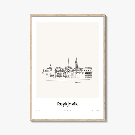 Reykjavik Iceland Church One Line Skyline Minimalist Art Poster