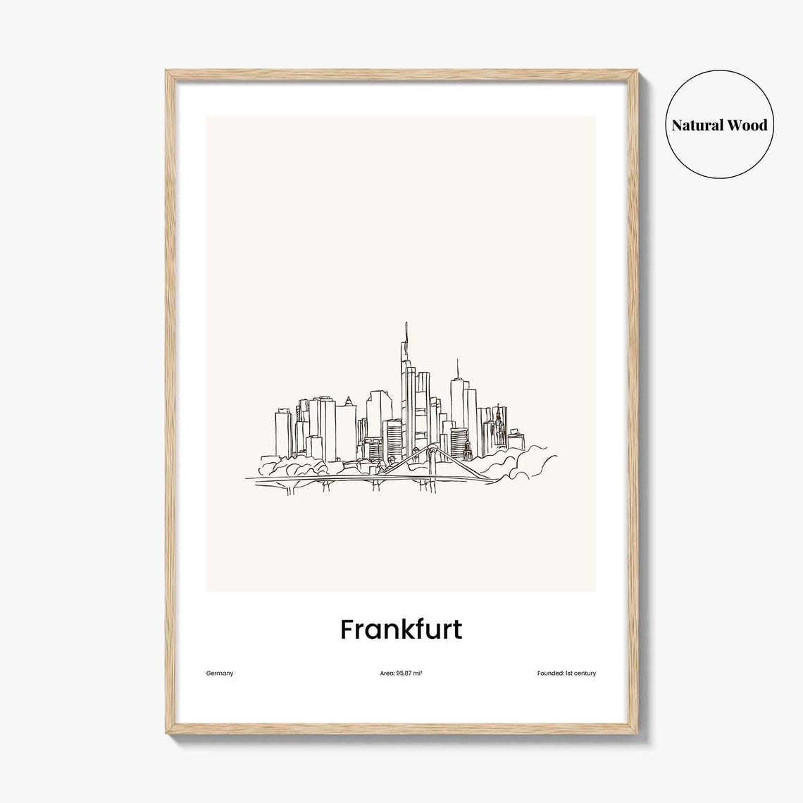 Frankfurt Germany River Bridge Skyline One Line Drawing Poster - Image 2