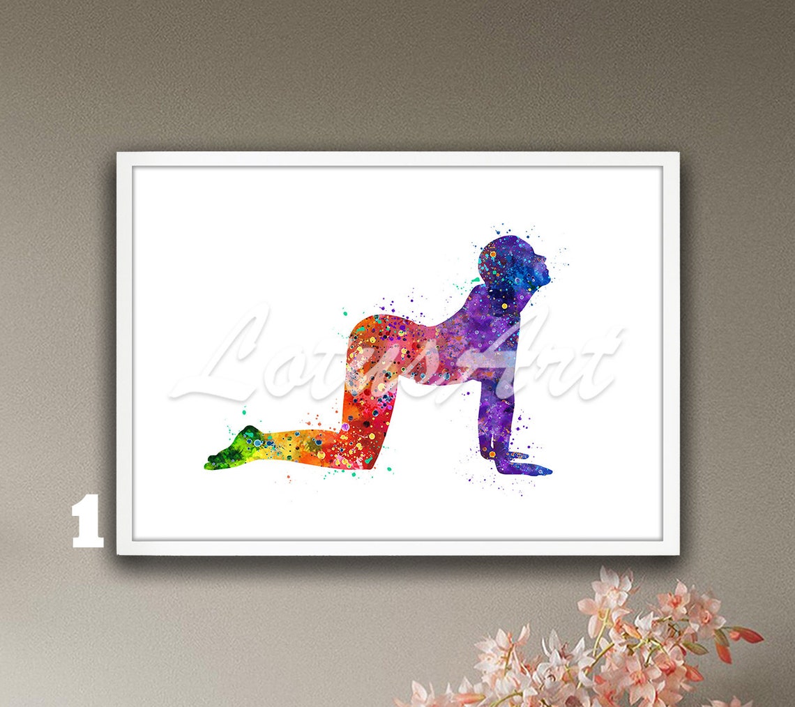 Yoga Cow Pose Watercolor Mindful Stretching Wellness Art Poster