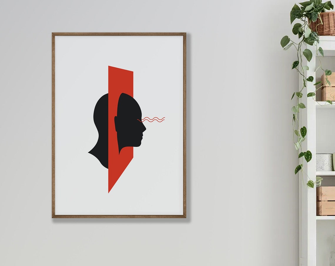 Abstract Head Silhouette Minimalist Red and Black Art Poster