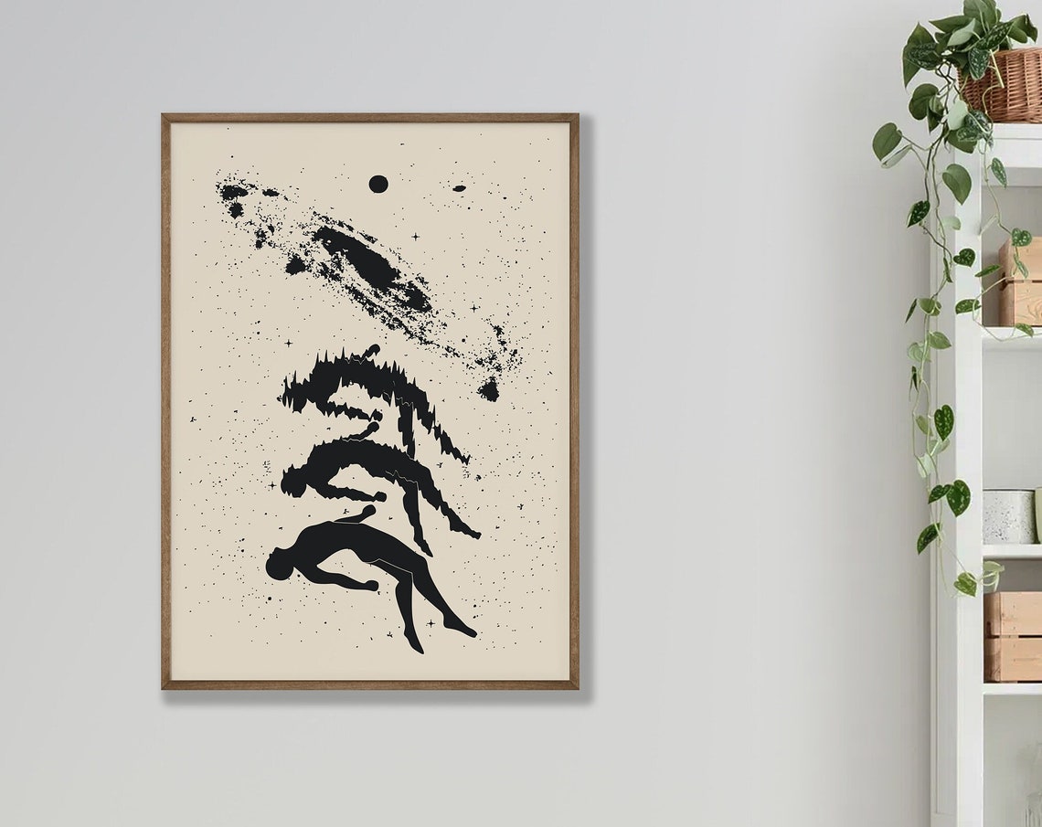 Silhouettes Dissolving into Galaxy Cosmic Universe Minimalist Poster