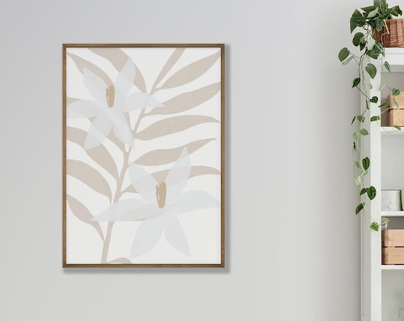Beige Botanical Leaves Abstract Floral Minimal Neutral Style Wall Art