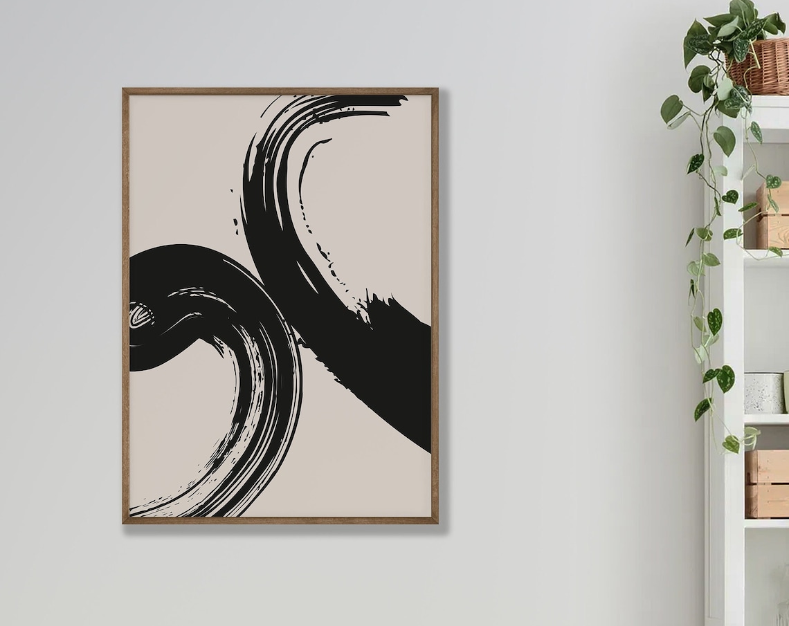 Black Brush Strokes Enso Style Abstract Zen Minimalist Wall Art