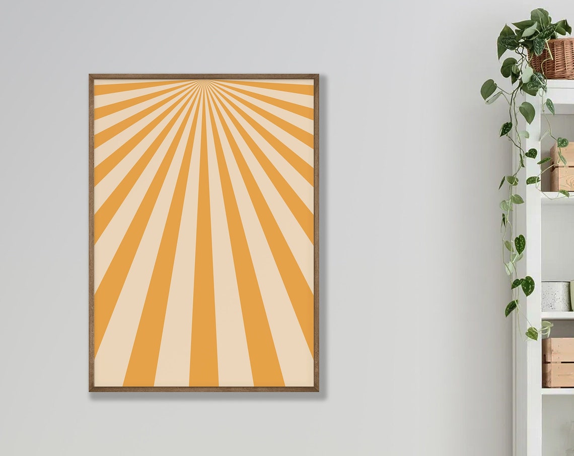 Retro Sunburst Orange Rays Vintage Minimalist Geometric Style Poster