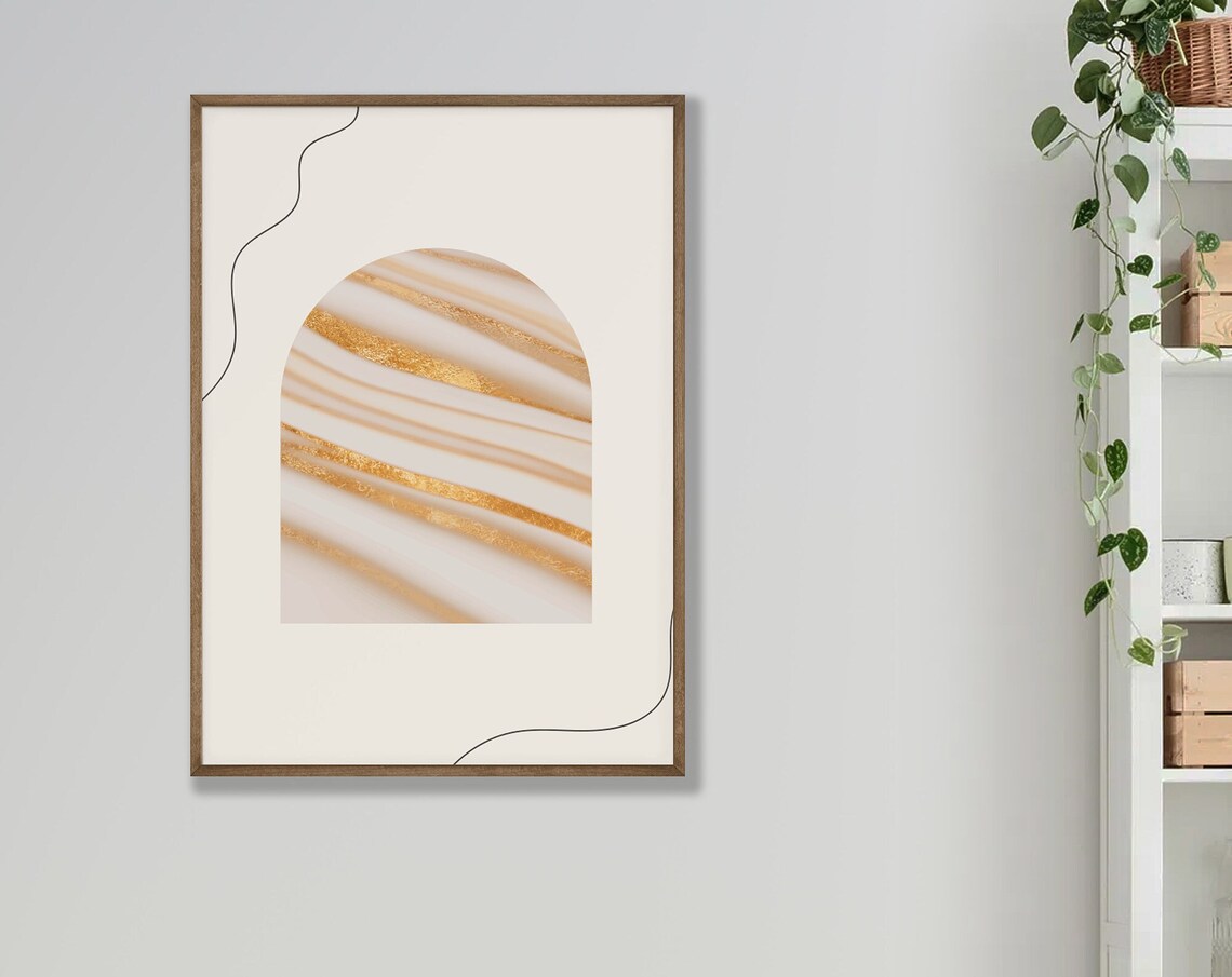 Gold Marble Arch Minimalist Beige Abstract Line Elegance Art Poster