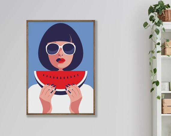 Watermelon Pop Art Woman Sunglasses Summer Retro Style Wall Poster