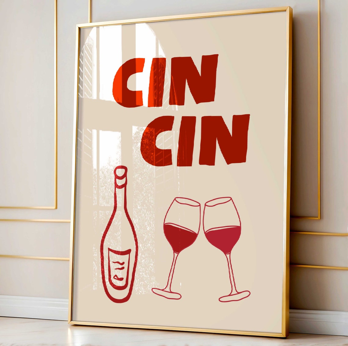 Cin Cin Bold Red Wine Glasses Italian Toast Celebration Poster - Image 2