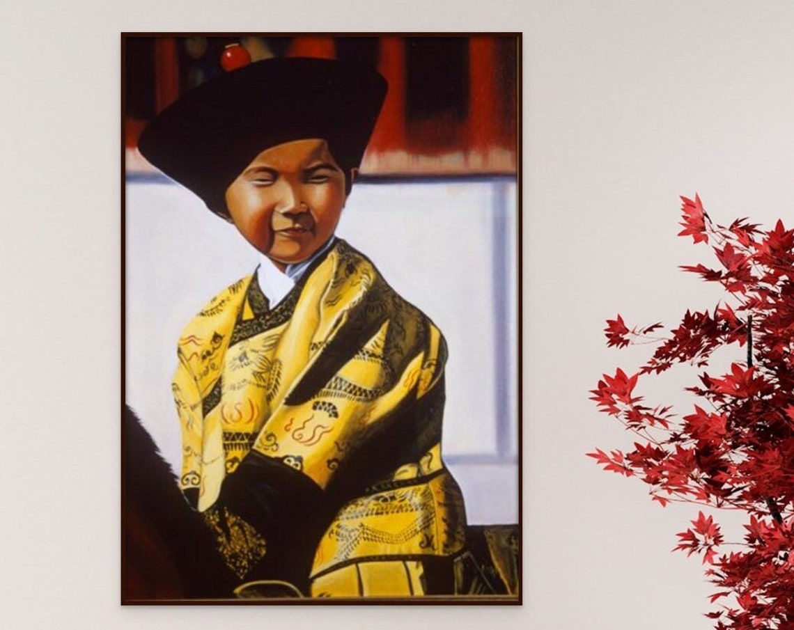 Asian Boy Wall Art Print Boy Wearing Yellow Coat Print Children Living Room Wall Art Asian Wall Decor Oil Painting Art Print