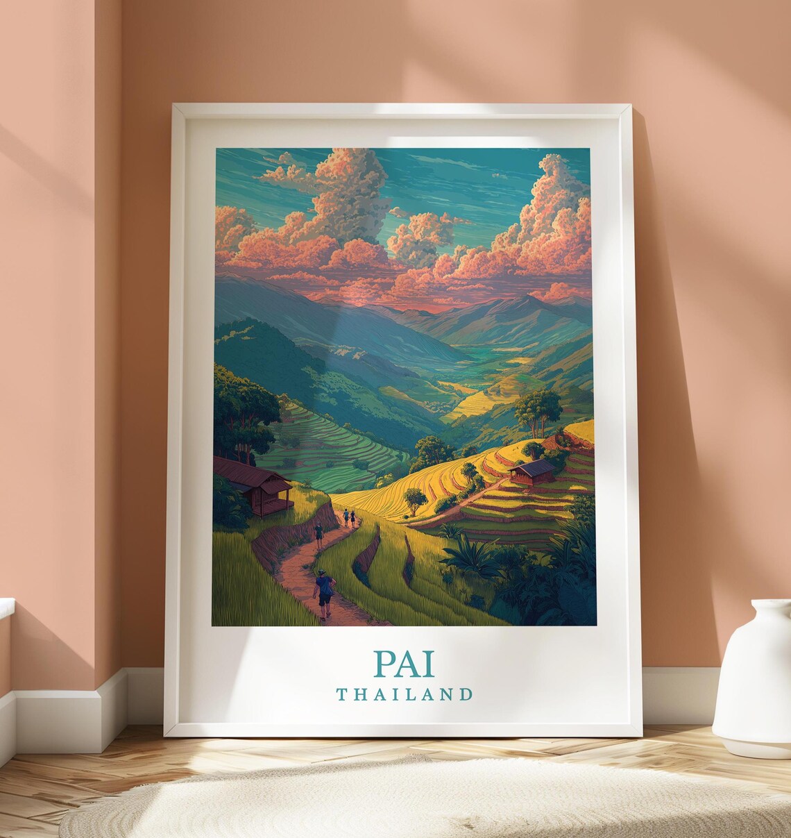 Pai Location Travel Poster, Thailand Fields