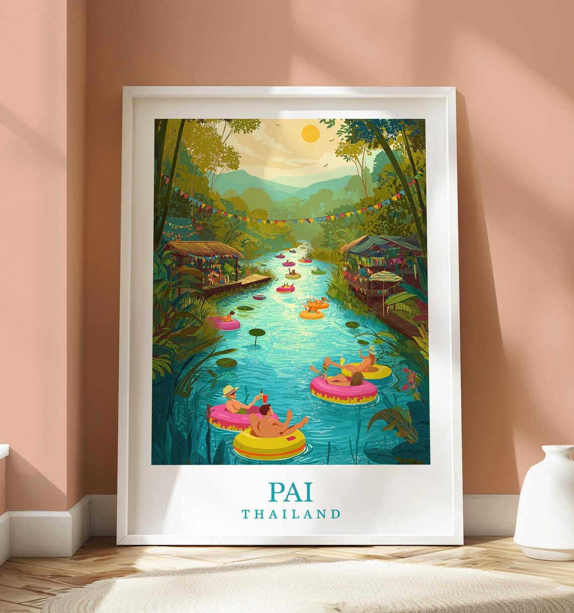 Pai Thailand Tropical River Tubing Jungle Adventure Travel Poster