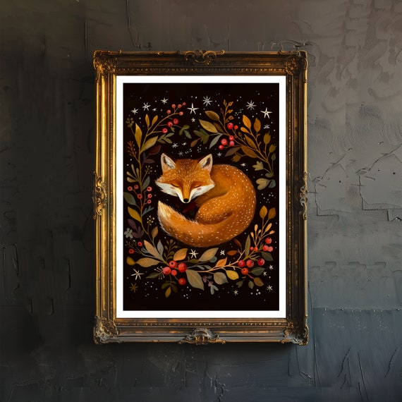 Sleeping Fox Spiritual Art Print, Peaceful Illustration