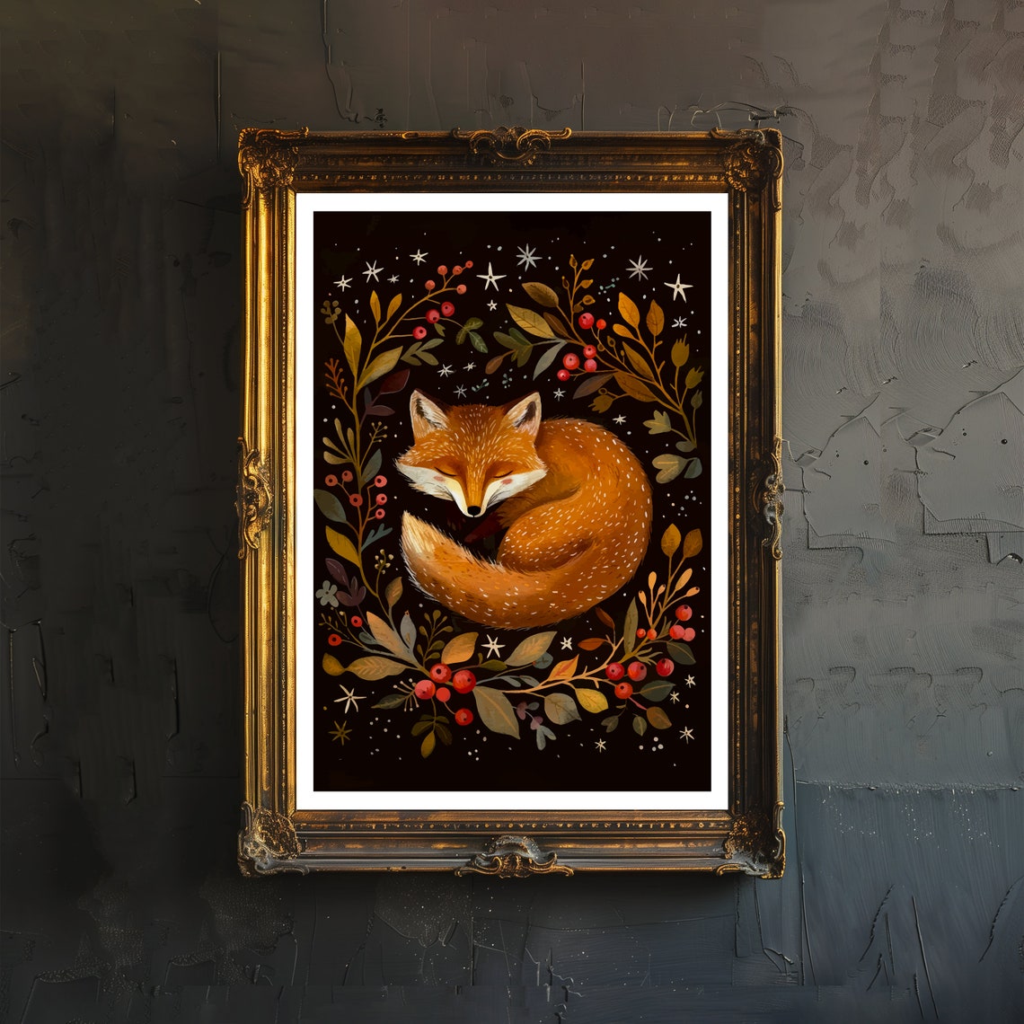 Sleeping Fox Spiritual Art Print, Peaceful Illustration