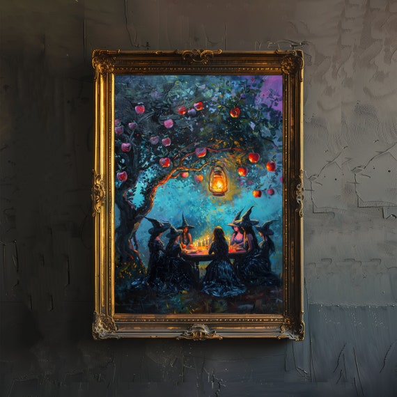 Witches Tea Party Print, Dark Academia Gothic Decor