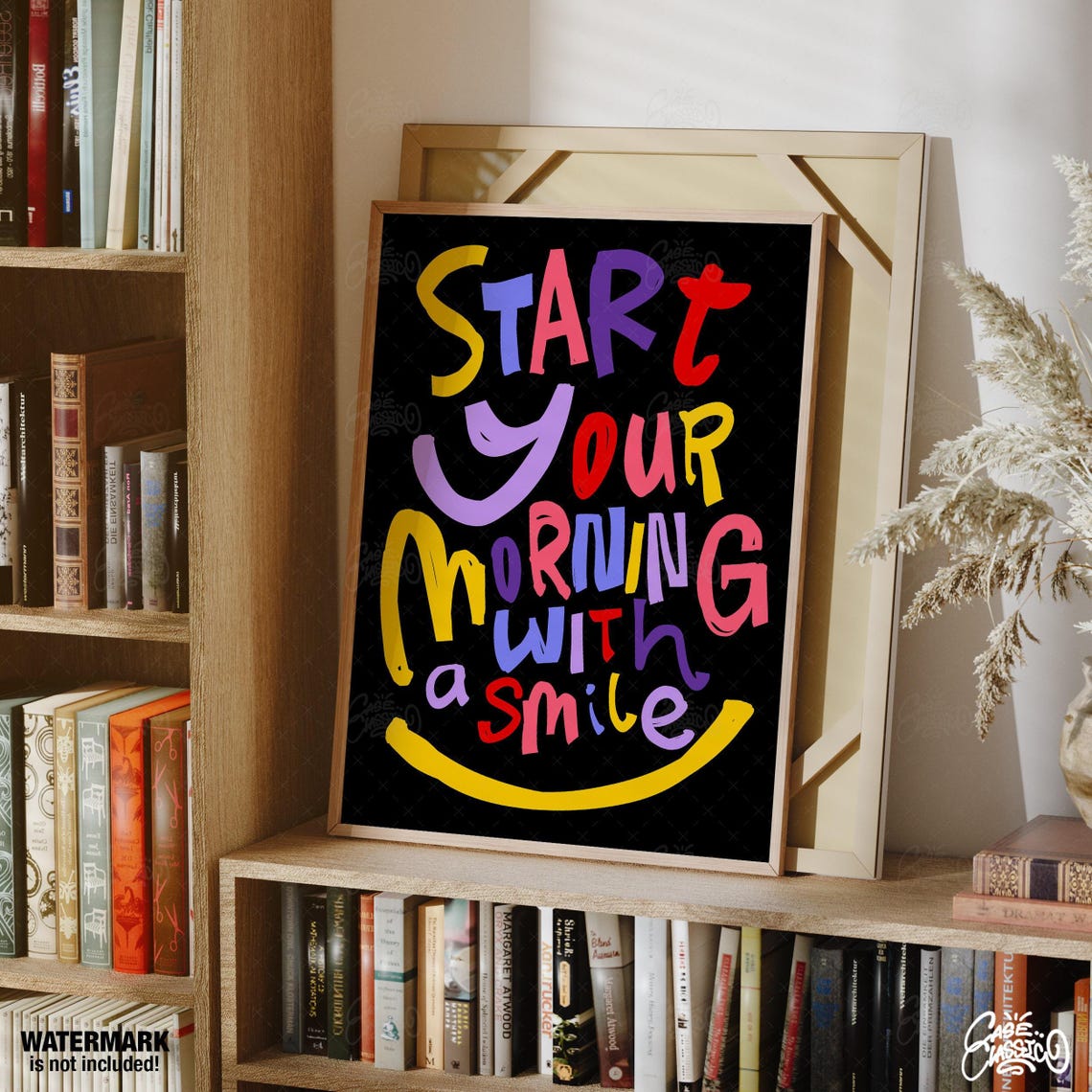 Start Your Morning With A Smile Rainbow Lettering Quote Poster - Image 2