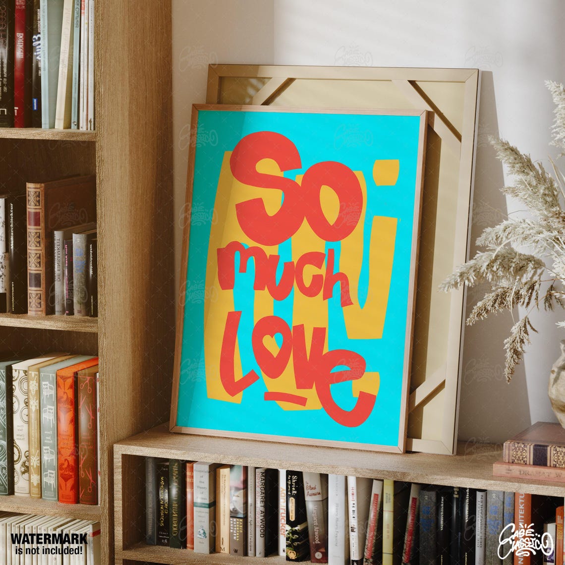 So Much Love Coral Brush on Teal Stripe Pop Typography Poster - Image 2