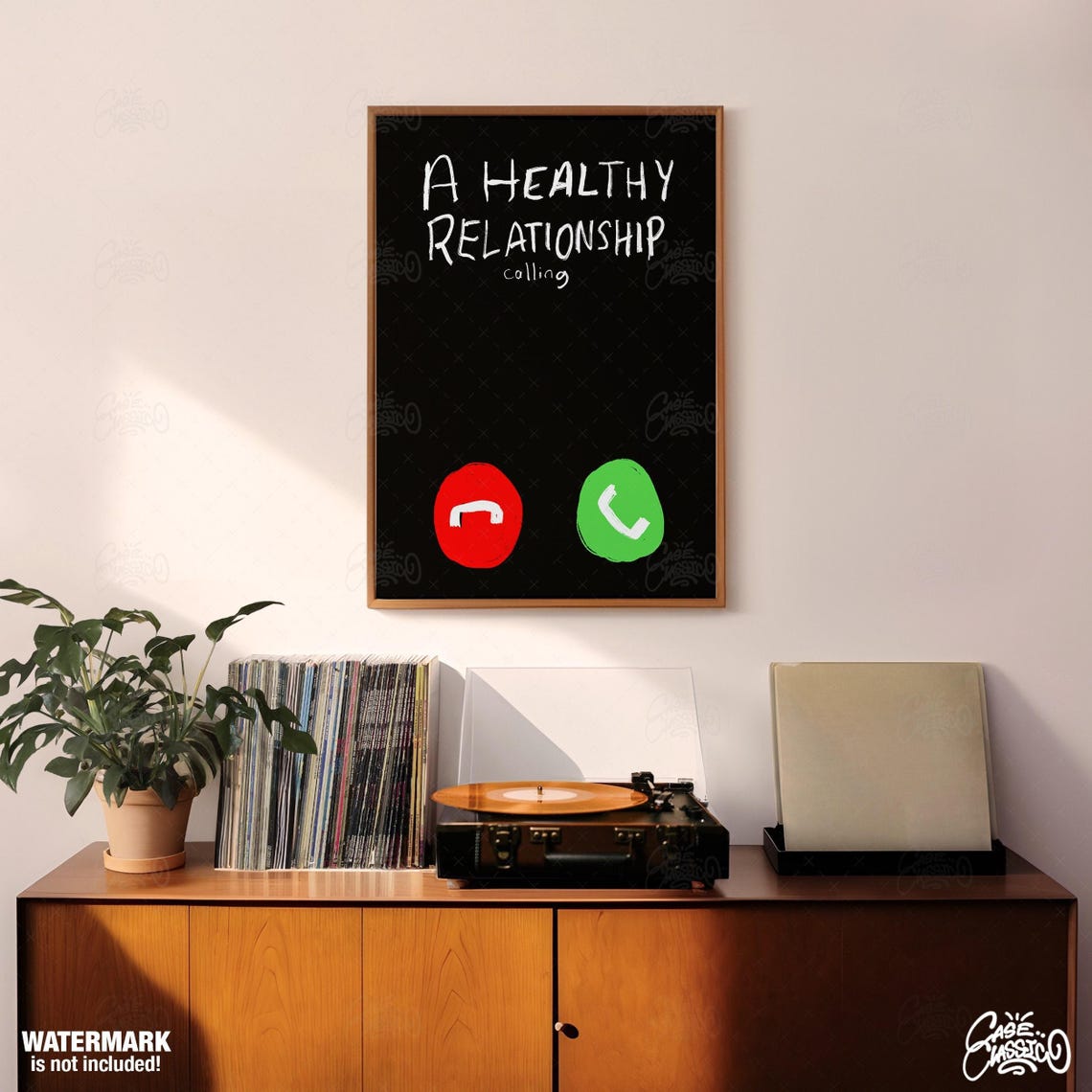 A Healthy Relationship Calling Funny Poster With Phone Icons on Black - Image 2