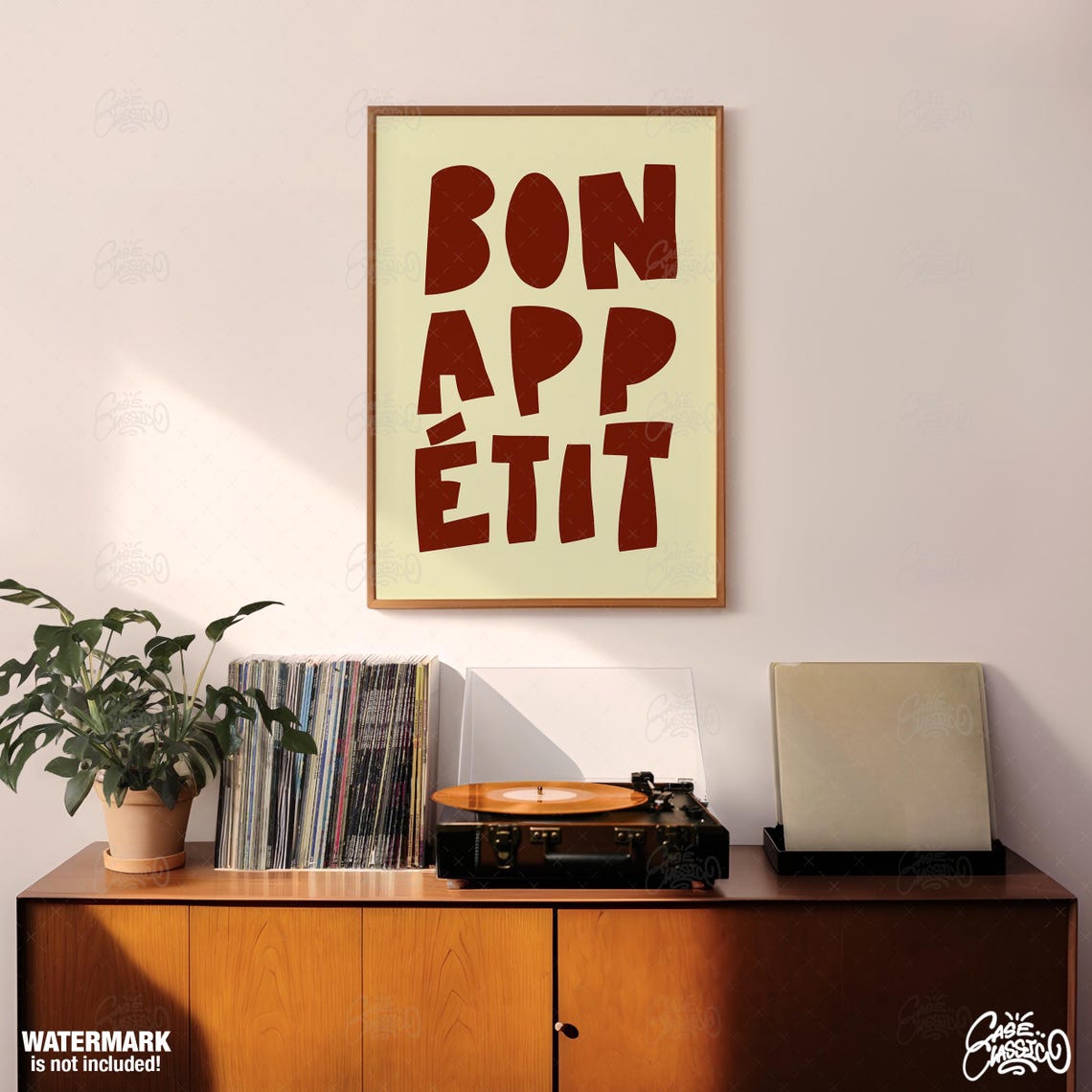 Bon Appetit Bold Burgundy Retro Typography Kitchen Wall Poster - Image 2