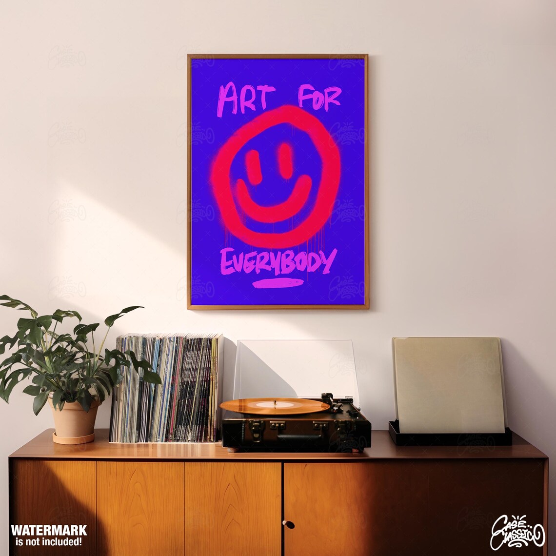 Art For Everybody Red Spray Smiley Electric Blue Street Art Poster - Image 3