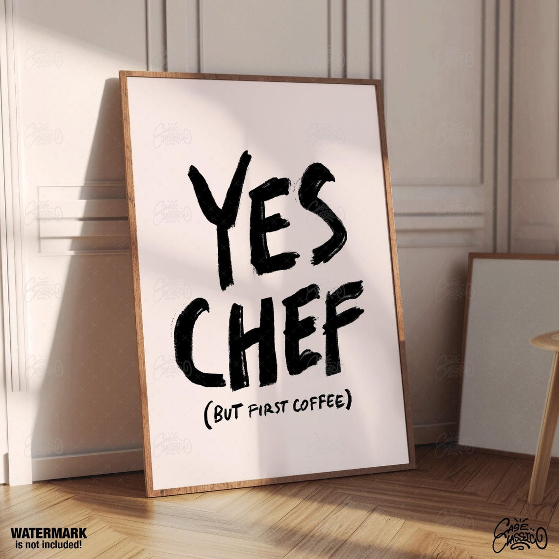 Yes Chef But First Coffee Funny Kitchen Poster in Black Letters - Image 4