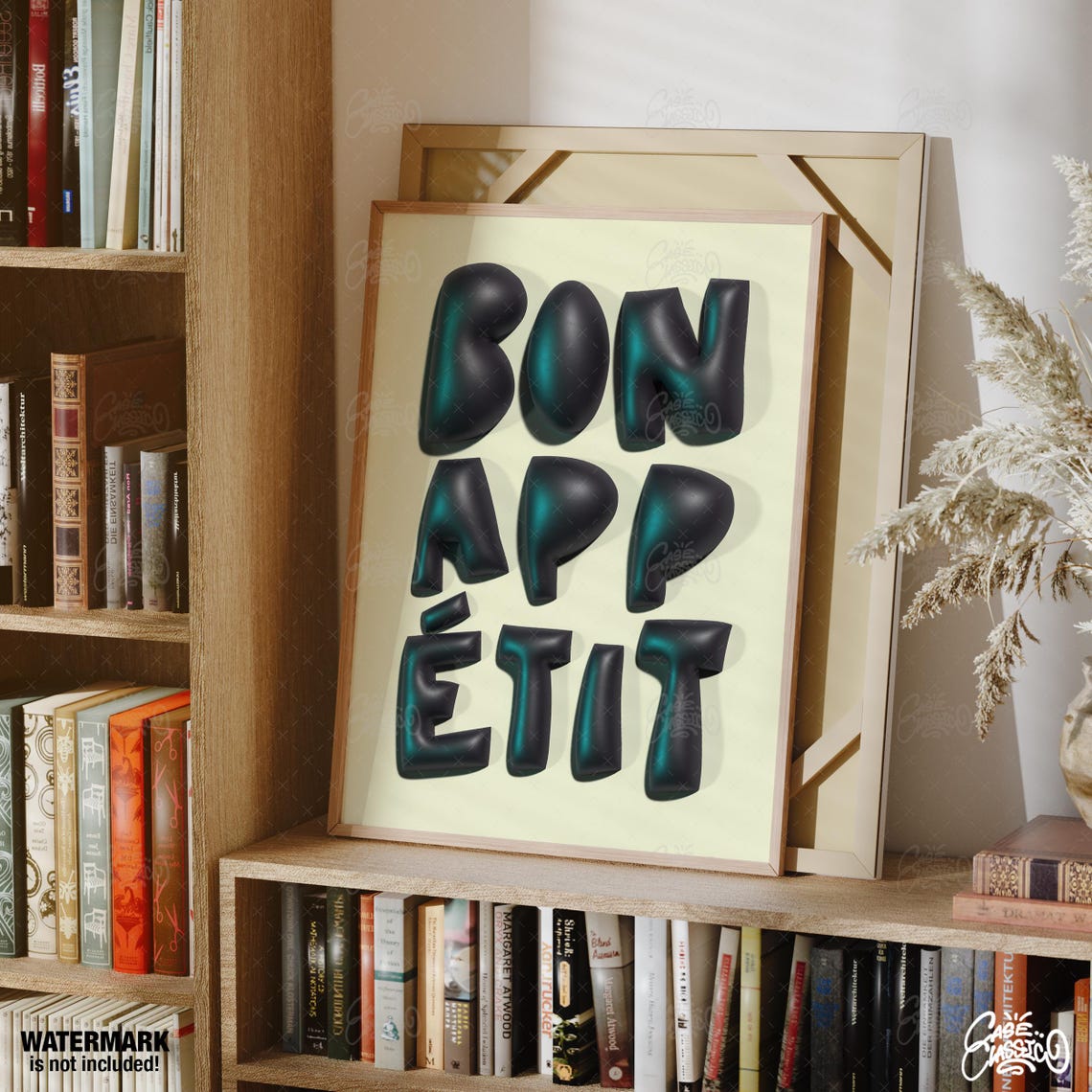 Bon Appetit 3D Balloon Letter Black Teal Kitchen Quote Poster - Image 2