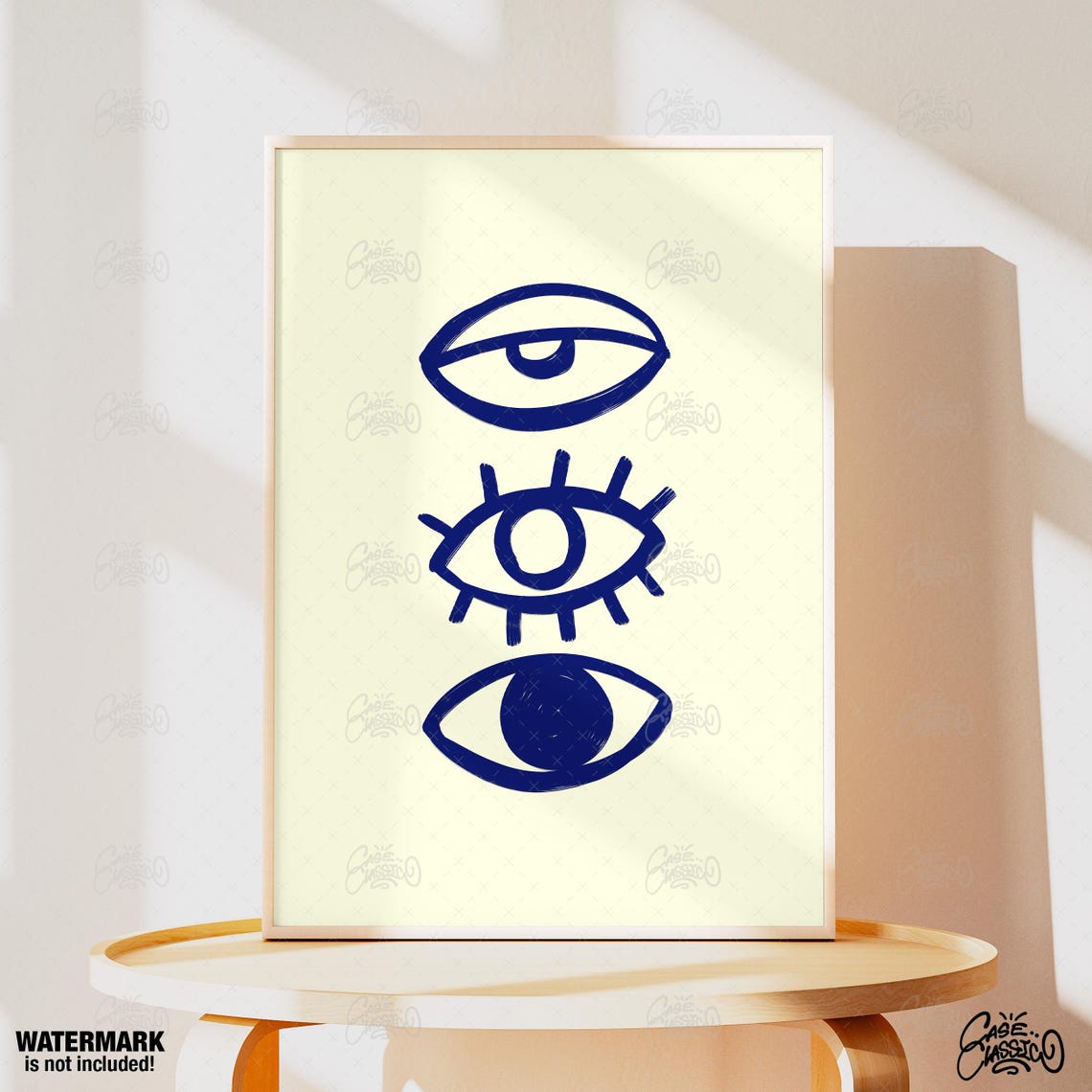 Three Blue Eyes Minimalist Line Art Modern Abstract Eye Poster - Image 4