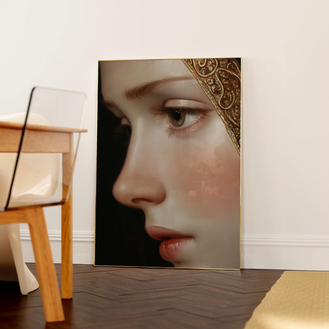 Renaissance Profile Nose and Lips with Gold Brocade Wall Poster