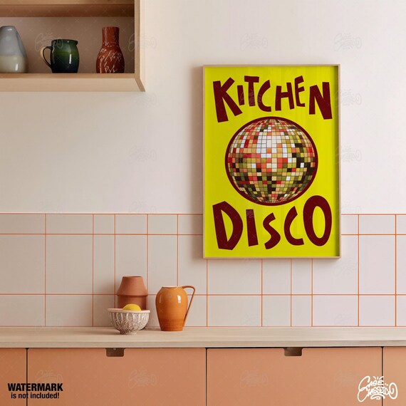 Kitchen Disco Kitchen Wall Art Disco Ball Poster Trendy Wall Art Kitchen Prints Indie Room Decor Funny Wall Art Fine Art Prints