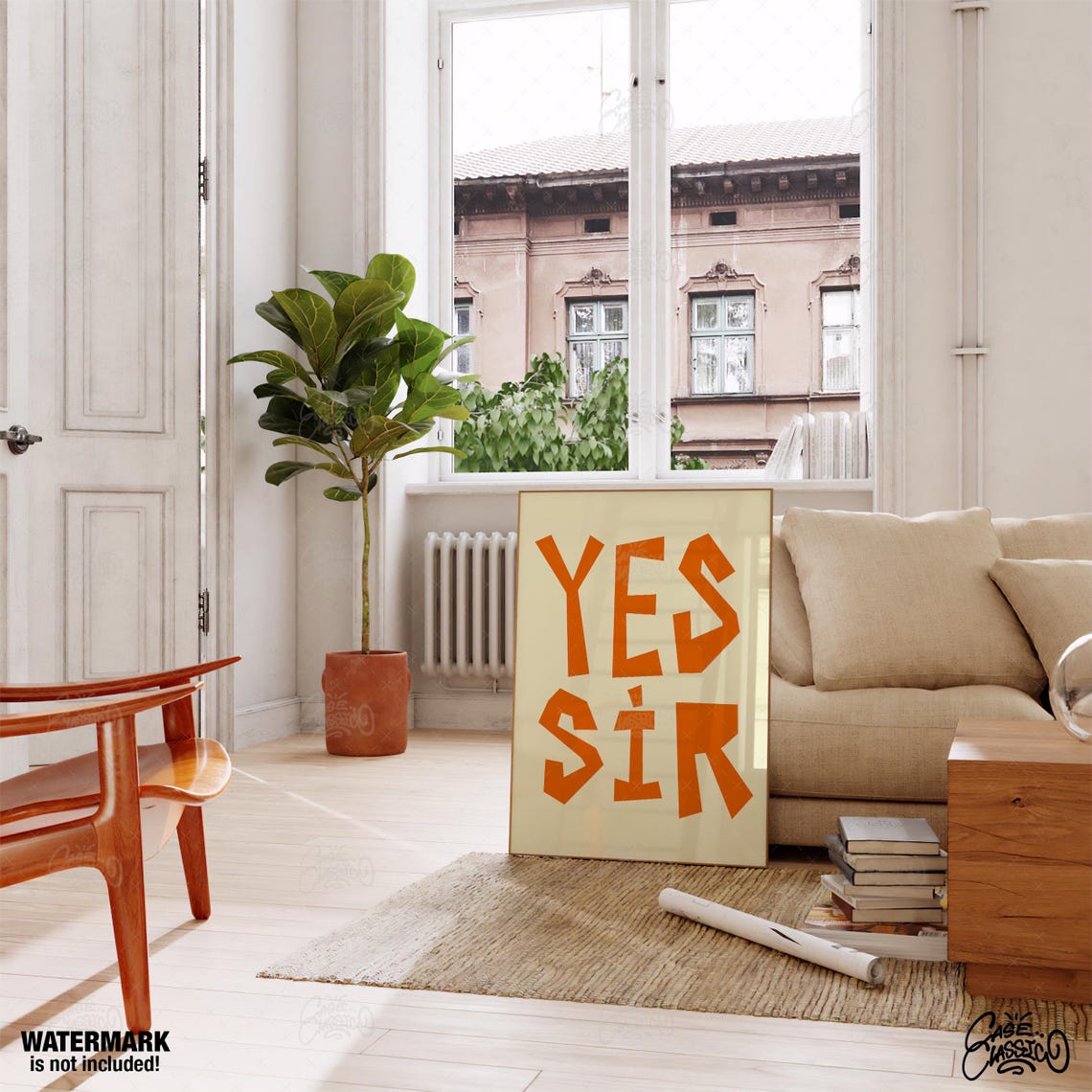 Yes Sir Bold Orange Retro Typography Funny Statement Wall Poster - Image 4