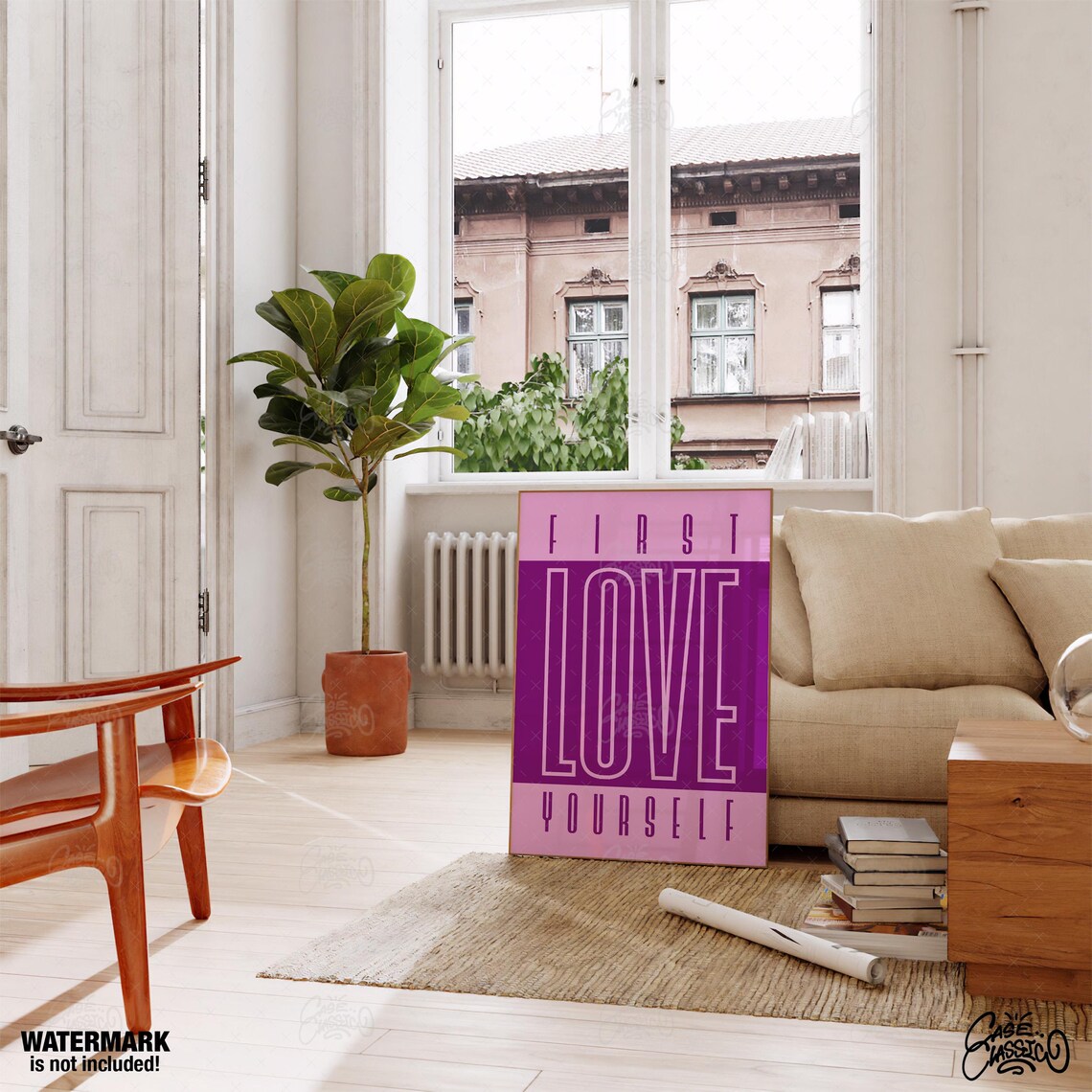 First Love Yourself Purple Block Letter Self Care Quote Poster - Image 3