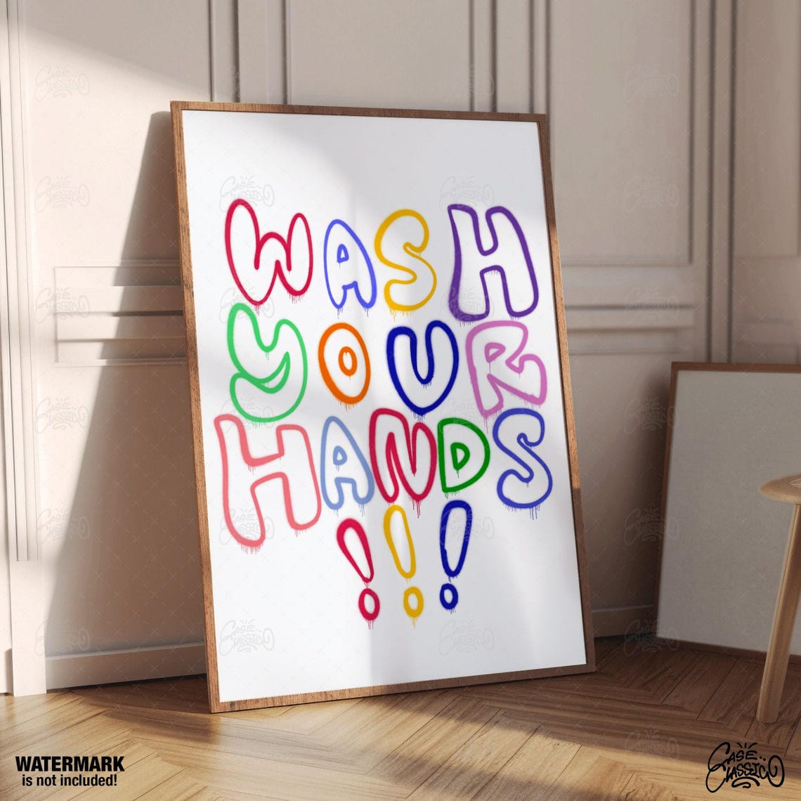 Wash Your Hands Rainbow Bubble Letter Bathroom Quote Poster Art - Image 4