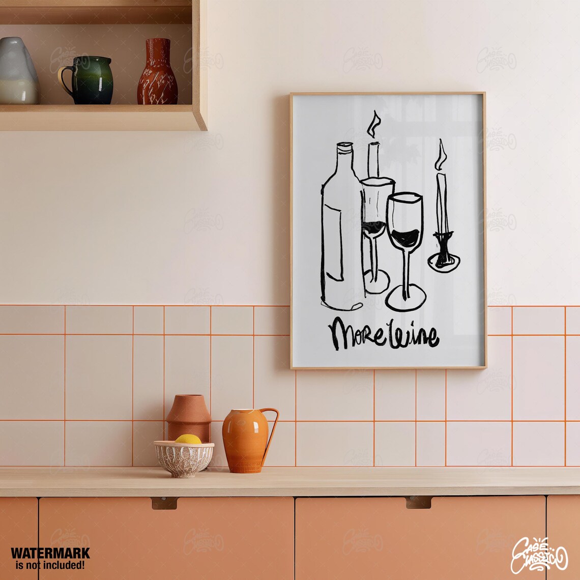 More Wine Black And White Wine Bottle And Glass Sketch Art Poster - Image 3