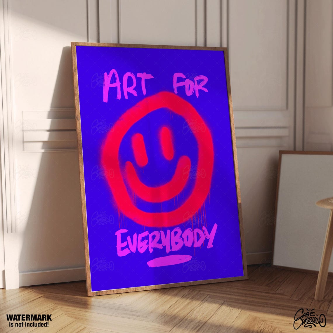 Art For Everybody Red Spray Smiley Electric Blue Street Art Poster - Image 4