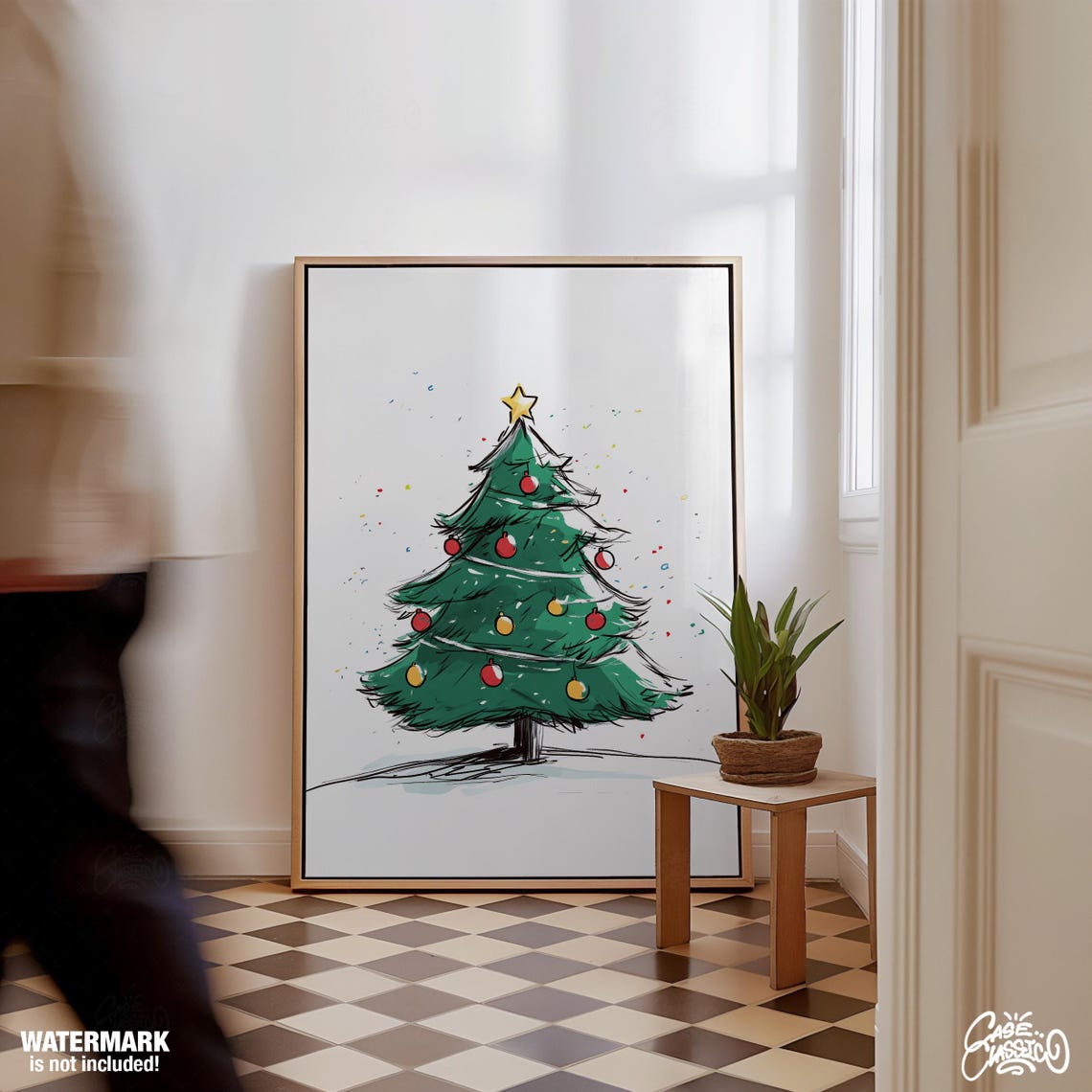 Whimsical Hand Drawn Green Christmas Tree with Gold Star Poster - Image 3