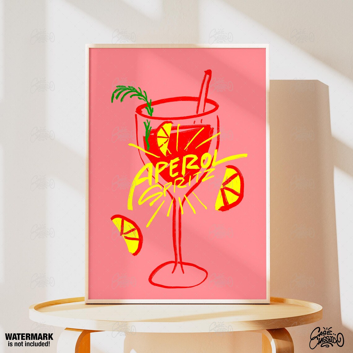 Aperol Spritz Cocktail Illustration Coral Pink Bar Cart Poster - Image 3
