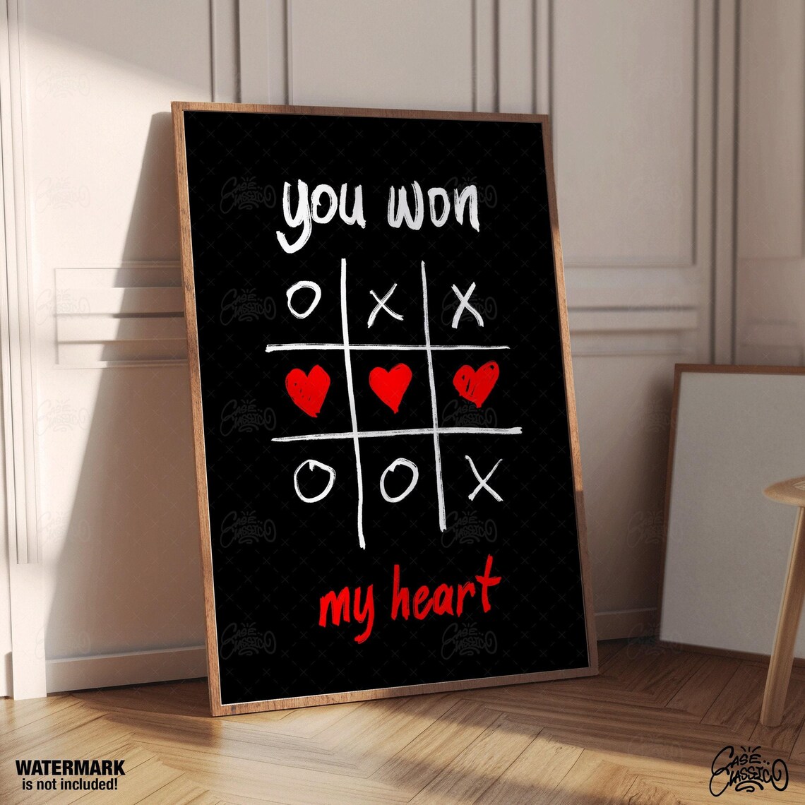 You Won My Heart Tic Tac Toe Game Poster With a Red Heart Row - Image 4