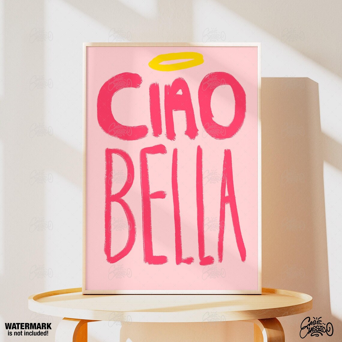 Ciao Bella Pink Angel Halo Red Brush Letter Italian Quote Poster - Image 4