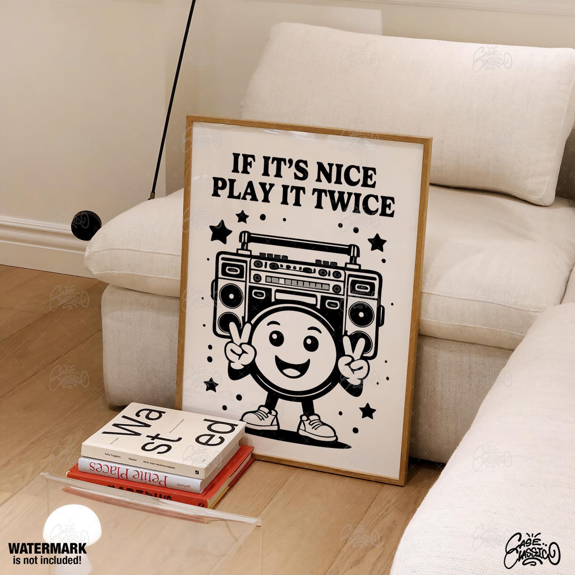 Bold Monochrome If It's Nice Play It Twice Boombox Music Poster - Image 4
