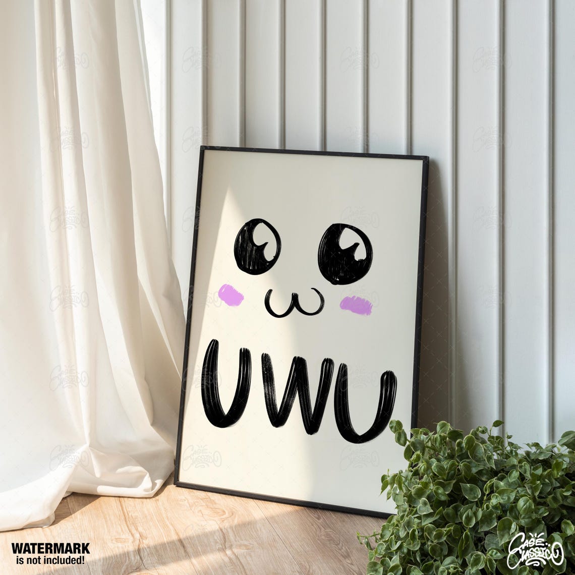 Uwu Cat Face Cute Hand Drawn Kawaii Indie Room Decor Art Poster