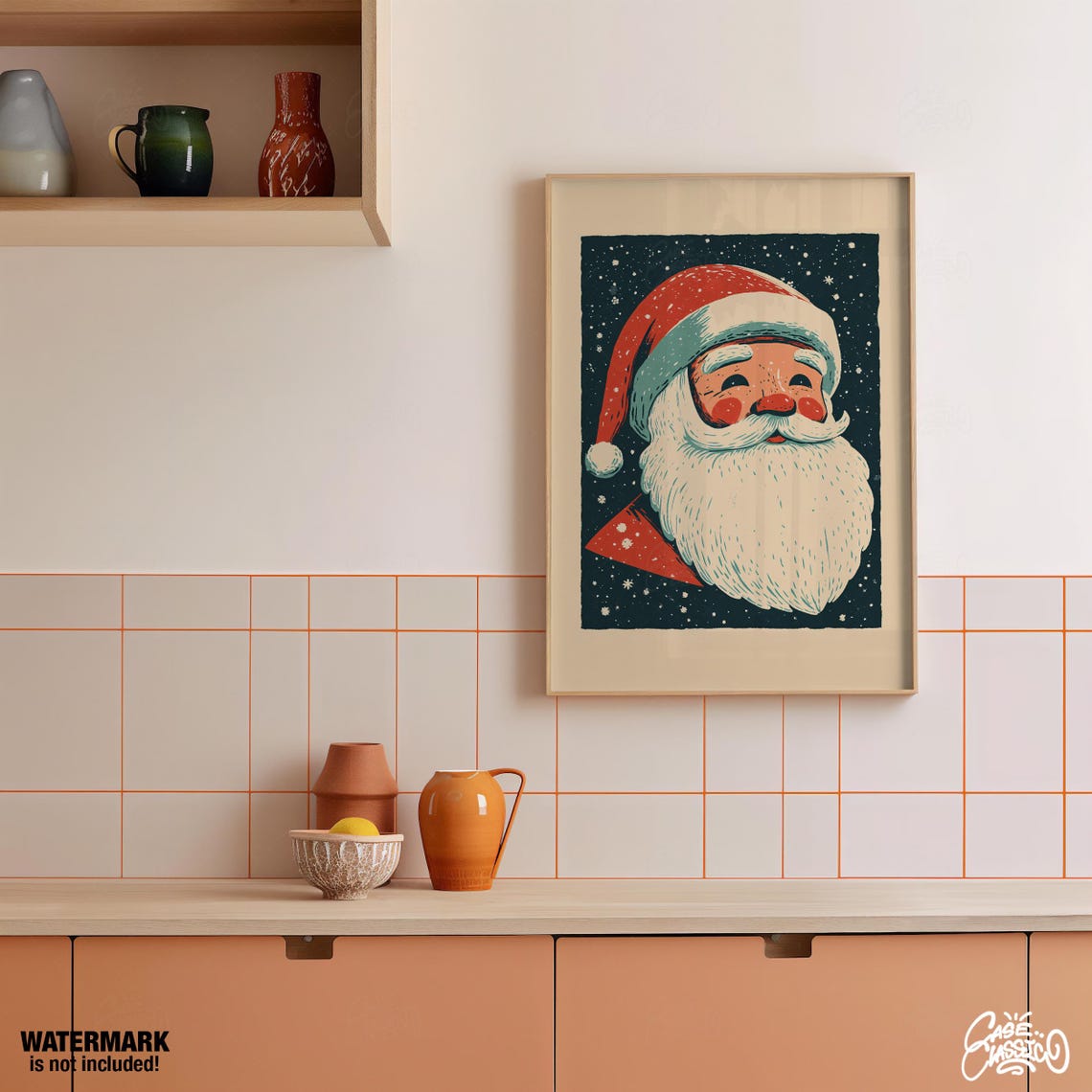 Retro Santa Claus Face Navy Background Vintage Christmas Poster - Image 2