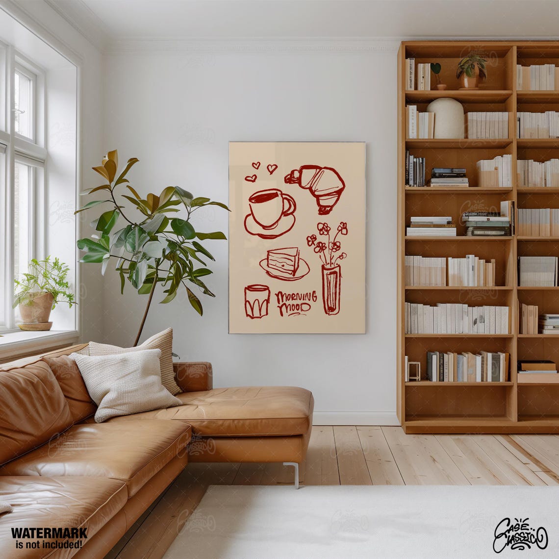 Morning Mood Red Line Coffee Croissant Kitchen Doodle Poster - Image 2