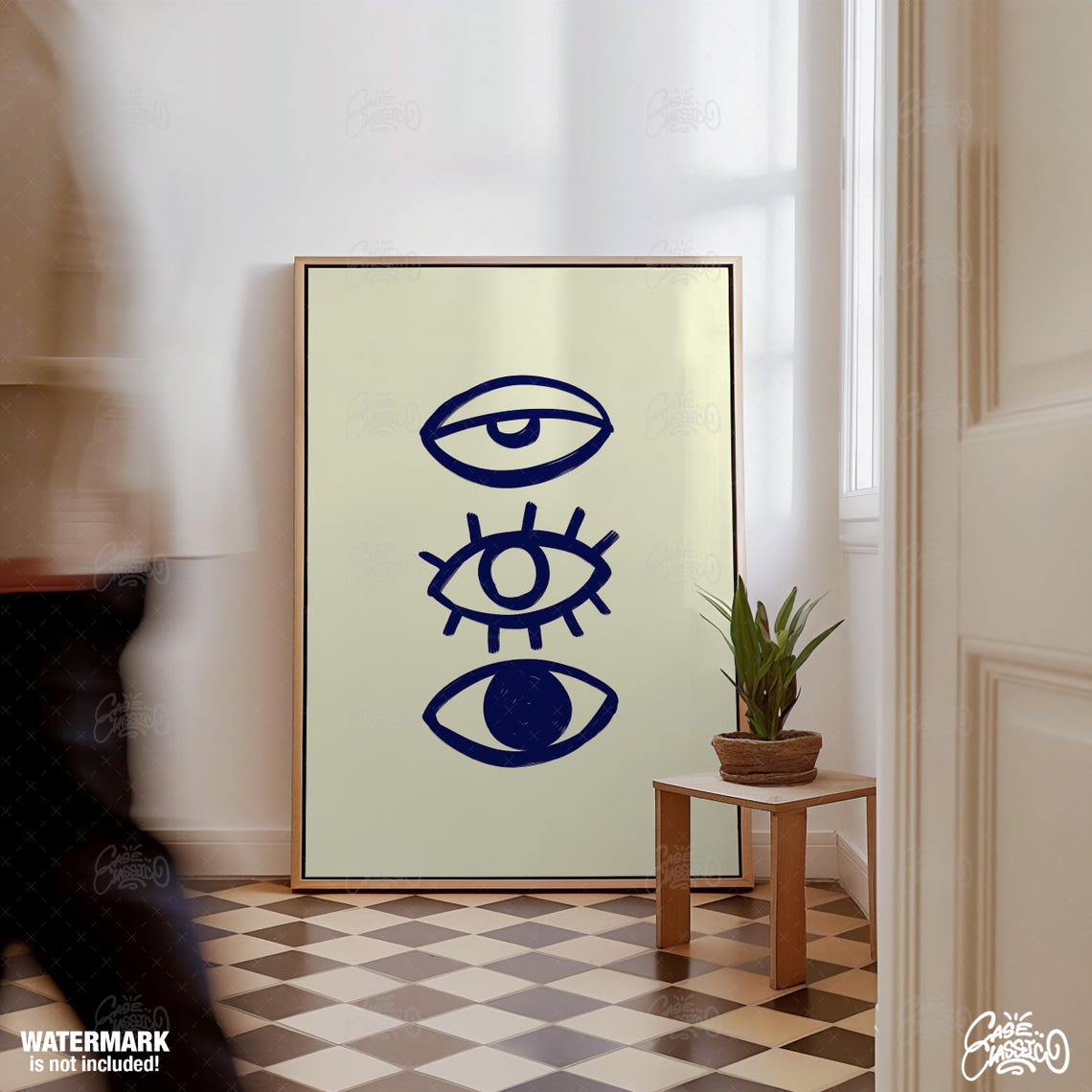 Three Blue Eyes Minimalist Line Art Modern Abstract Eye Poster - Image 2