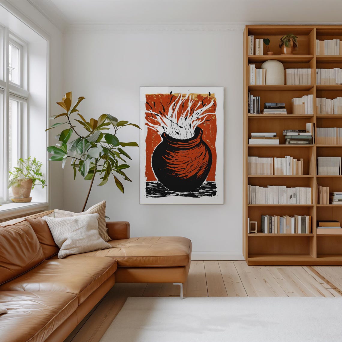 Burnt Orange Vase with White Branches Modern Abstract Poster