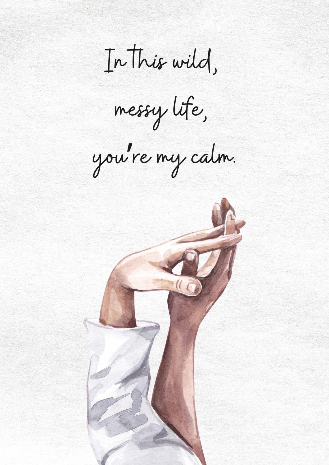 You're My Calm Interlocked Hands Watercolor Romantic Love Quote Poster - Image 2