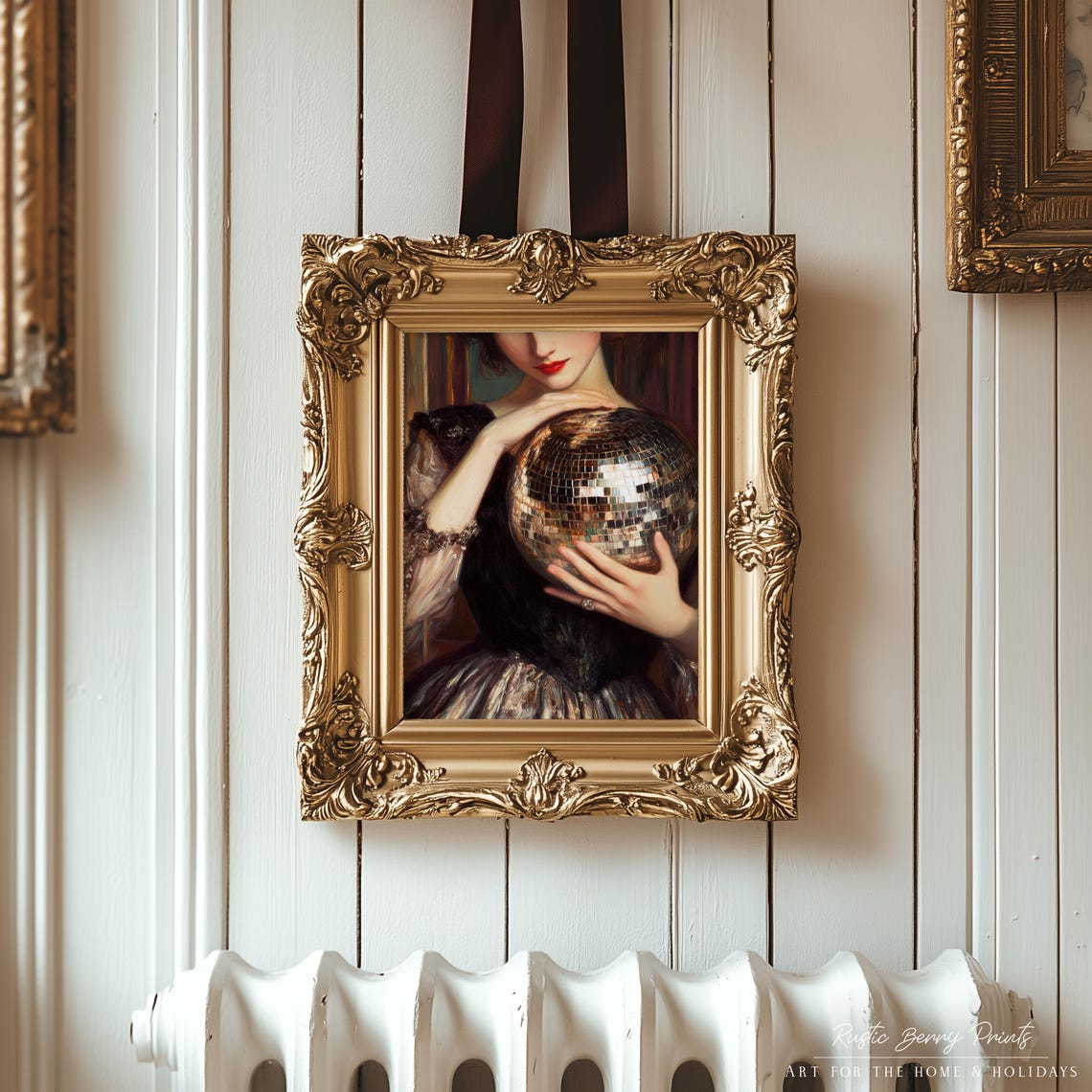 Dark Lady Holding Disco Ball Baroque Antique Style Painting Print - Image 3