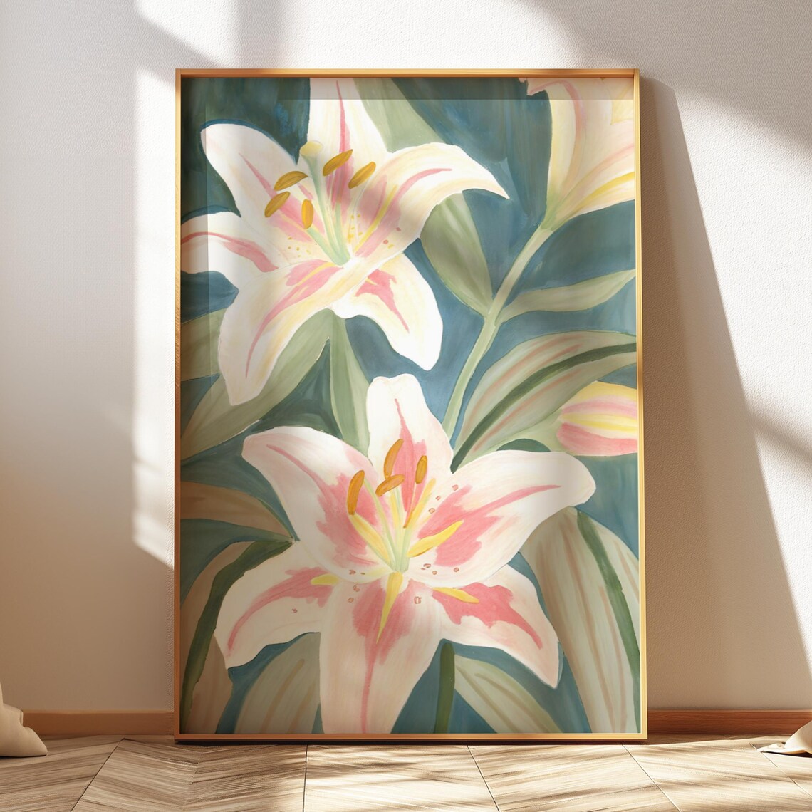 White Stargazer Lilies Painterly Colorful Floral Botanical Poster