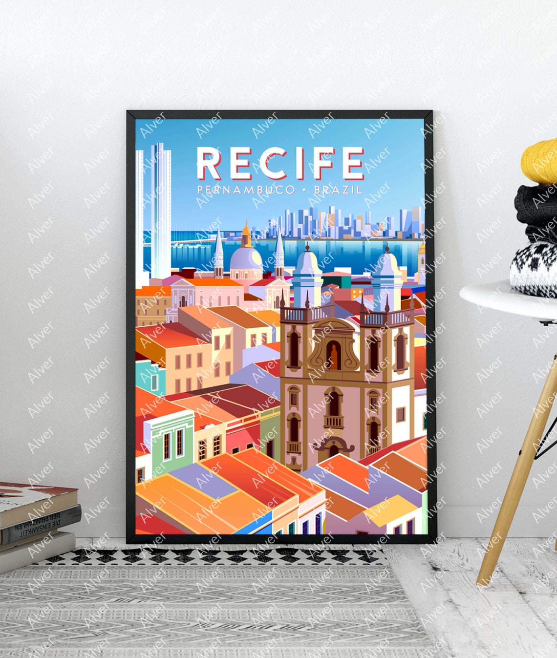 Recife Brazil Colonial Old Town Church Towers Colorful Rooftops Poster - Image 3