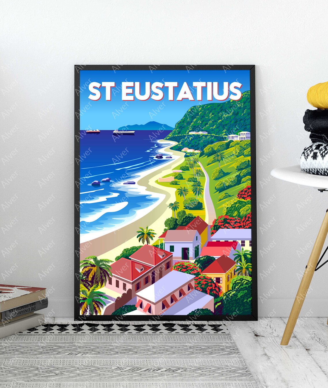 Caribbean Poster St Eustatius Poster Tropical Travel Print Statia Print Caribbean Wall Art Unframed - Image 3