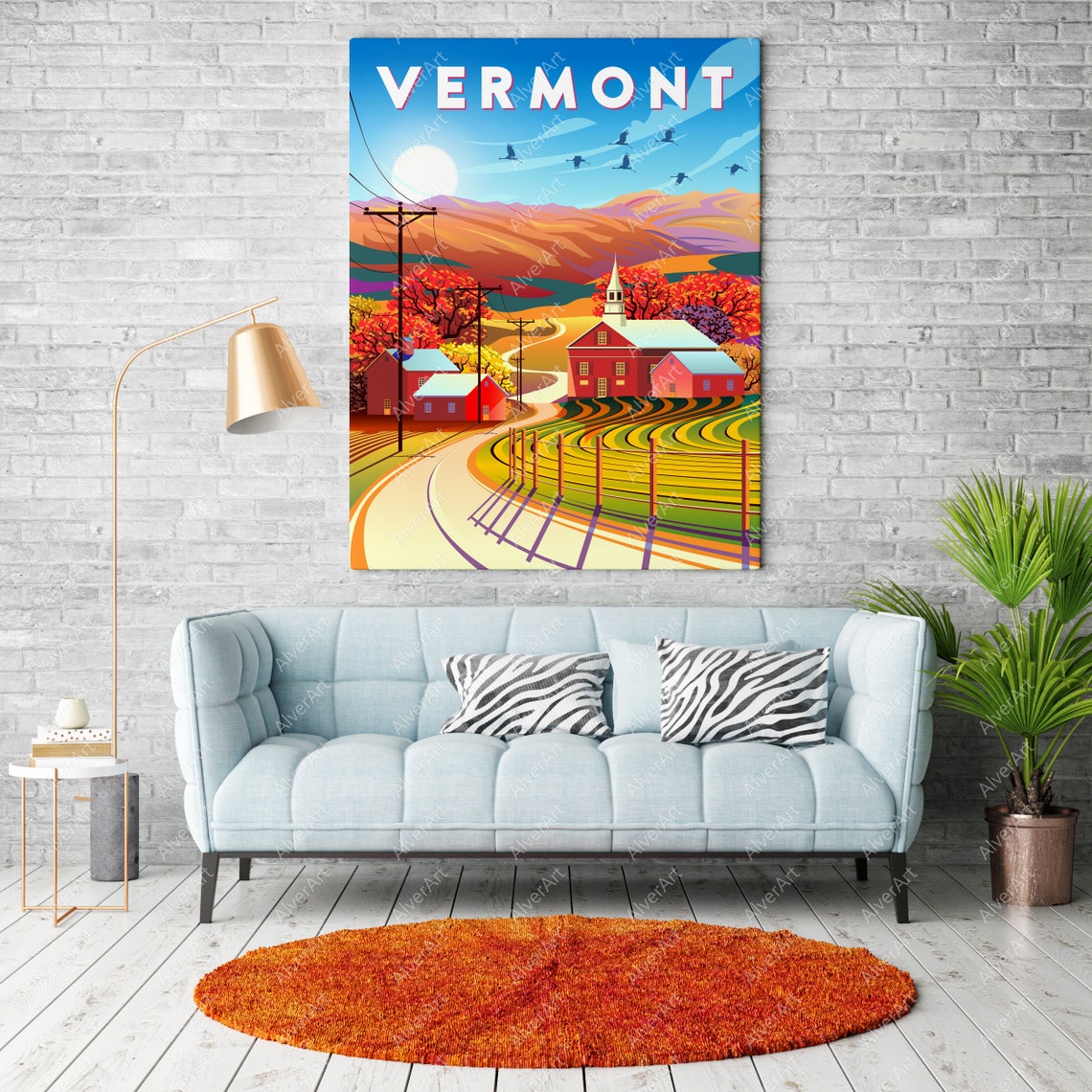 Vermont Autumn Countryside Red Barns Fall Foliage Travel Poster - Image 2