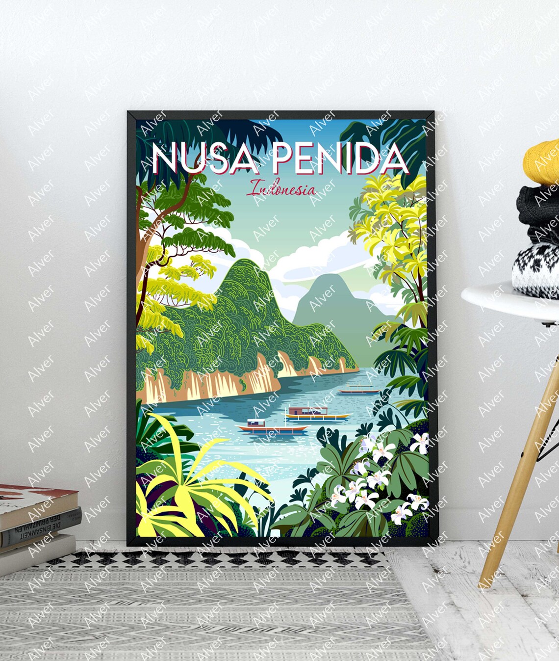 Nusa Penida Indonesia Jungle Bay Boats Tropical Travel Poster - Image 2